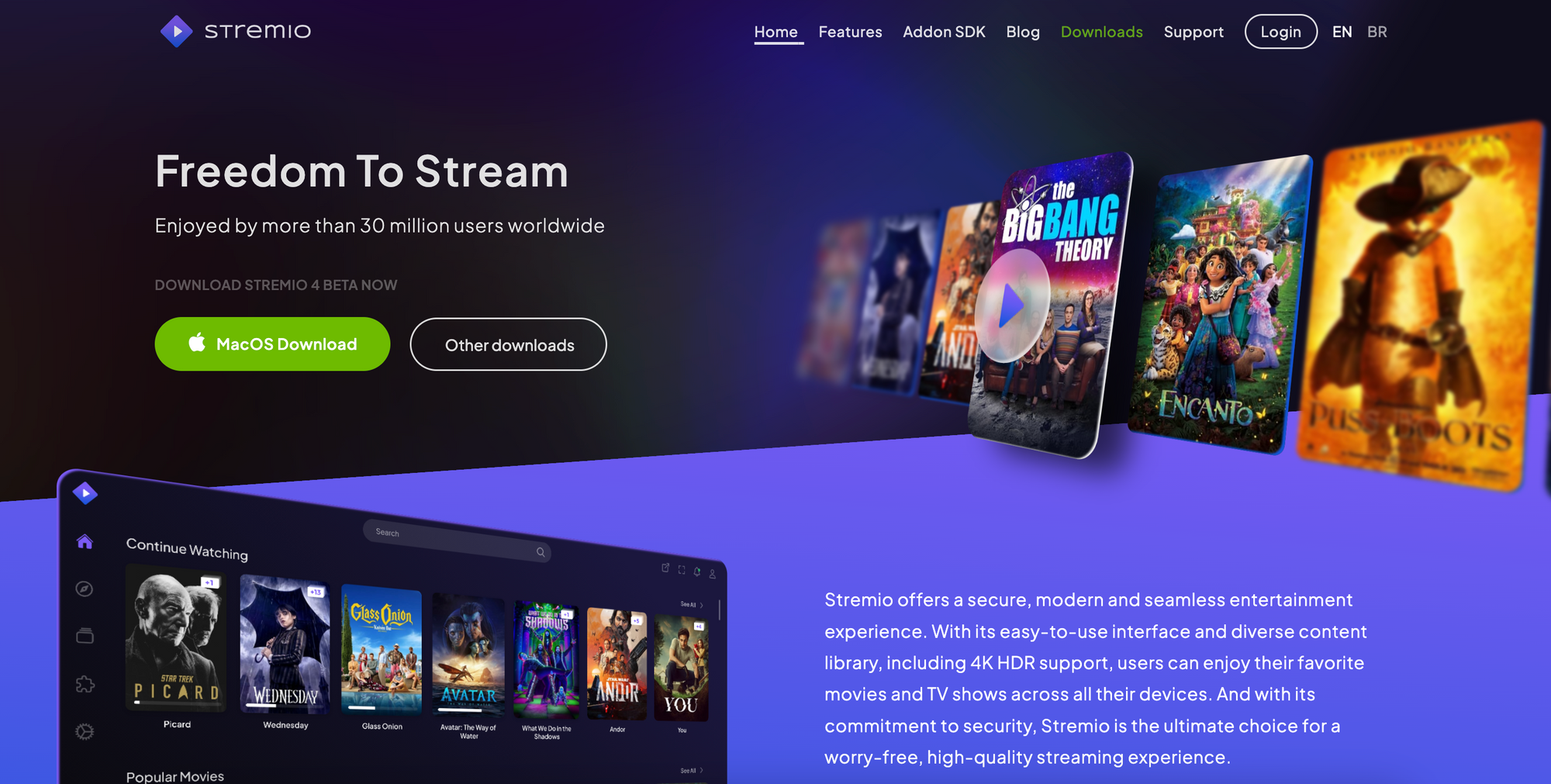 Stremio's redesigned homepage